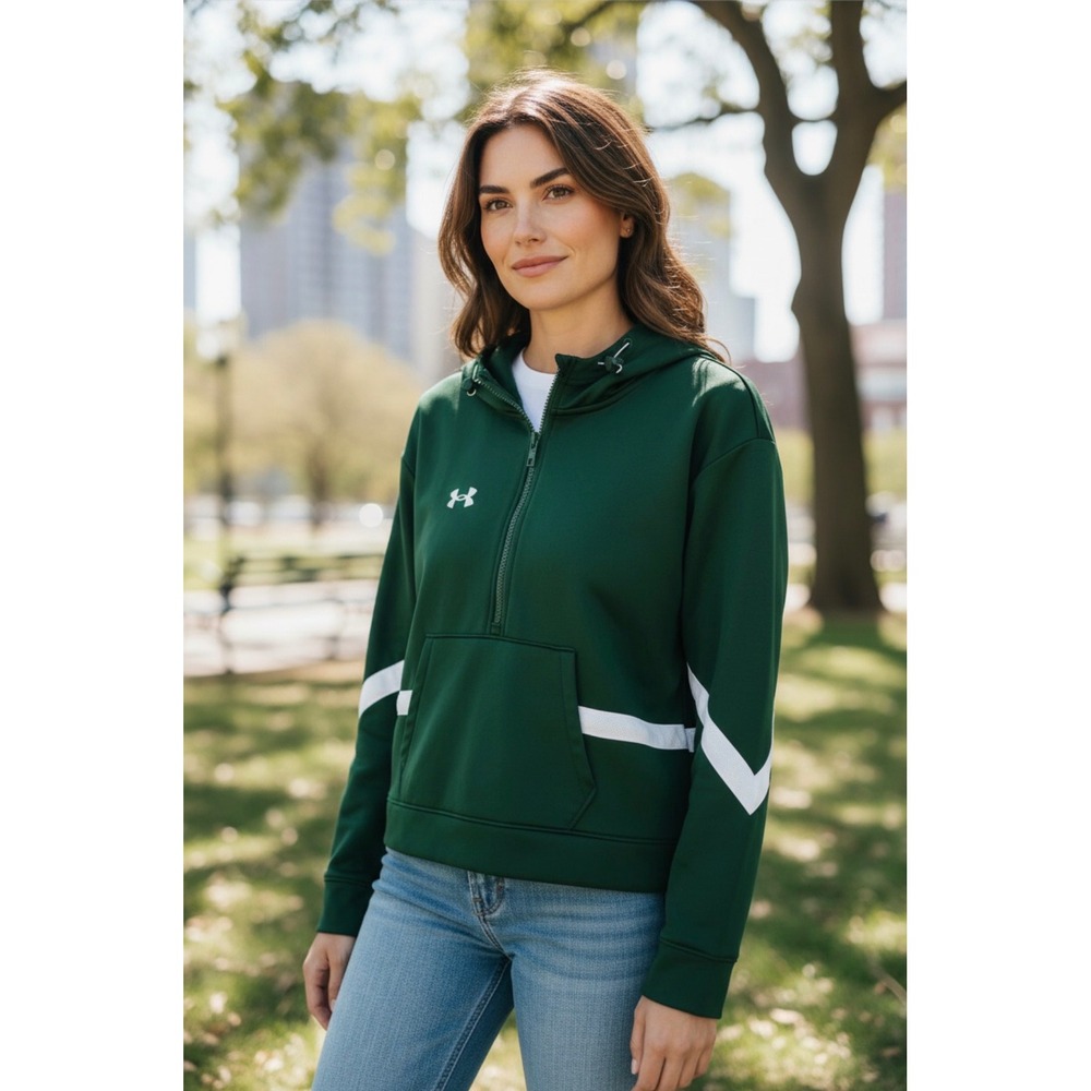 Under Armour Womens Green White‎ Storm Fleece 1/2 Zip Hoodie Athletic Top Size S